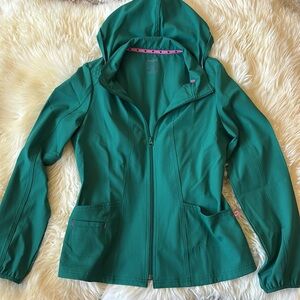 Heart Soul Kelly Green Scrub Jacket Pockets Detachable Hood Stretch Size Small